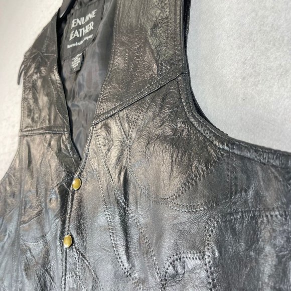 NWOT NAVARRE LEATHER CO Mens L Black Leather Motorcycle Biker Snap Up Vest - Picture 3 of 10
